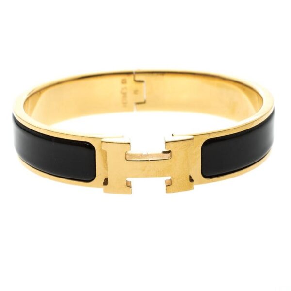 BRACELET HERMES CLIC H BLACK & GOLD STAINLESS